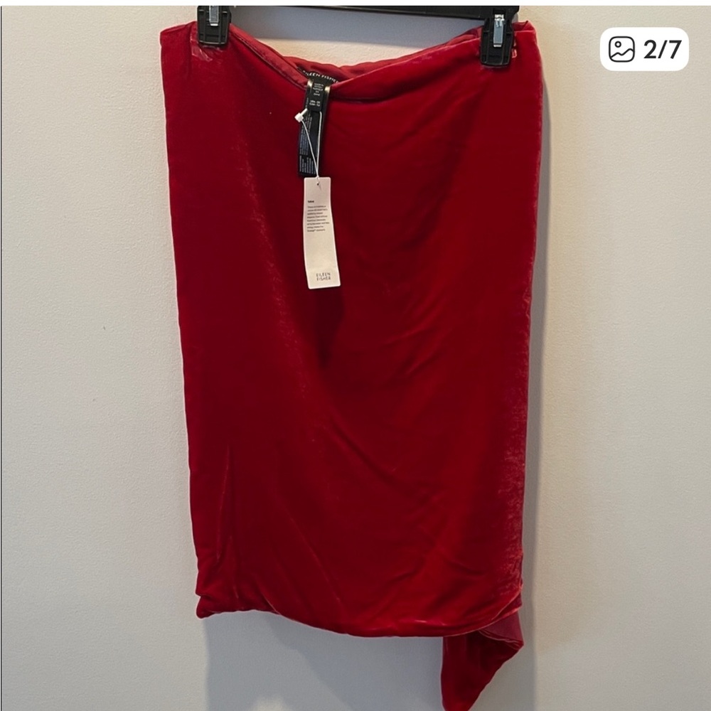 EILEEN FISHER Red Velvet Silk Poncho, NWT - Picture 2 of 7